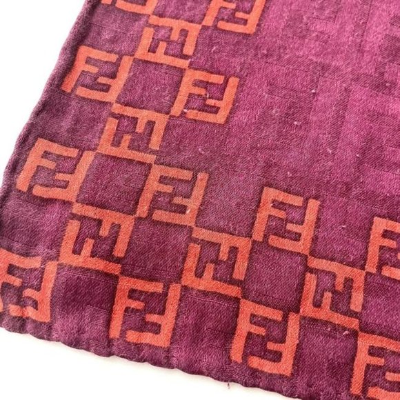 Fendi Orange Pink Zucca Print Square Silk Scarf - Picture 5 of 5